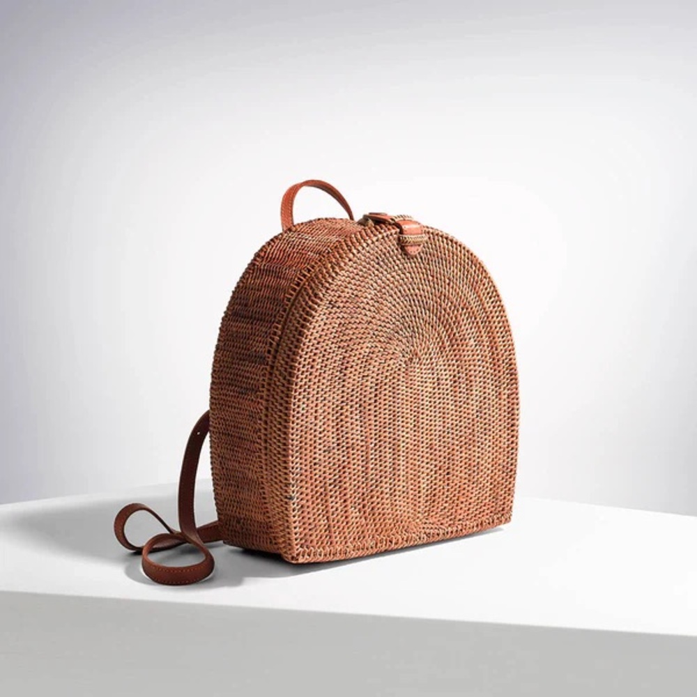 Crabtree & Evelyn Tan Backpack with Intricate Weave